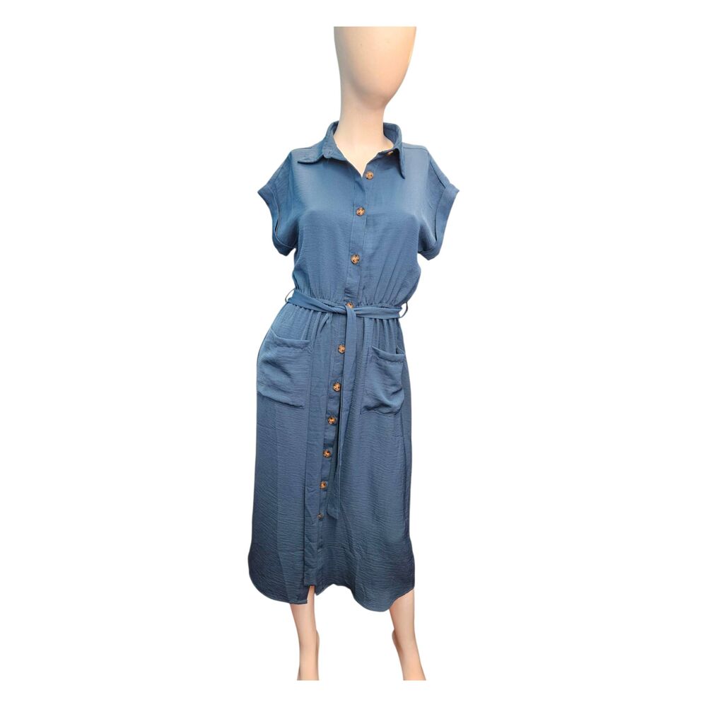 Millennium Blue Tie Front Shirt Dress Womens size Small